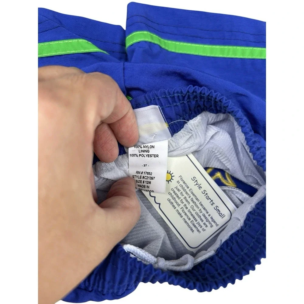 Florence Eiseman Baby Boys Swim Trunks Prime Colors Whales Royal Blue 12 Mos NWT